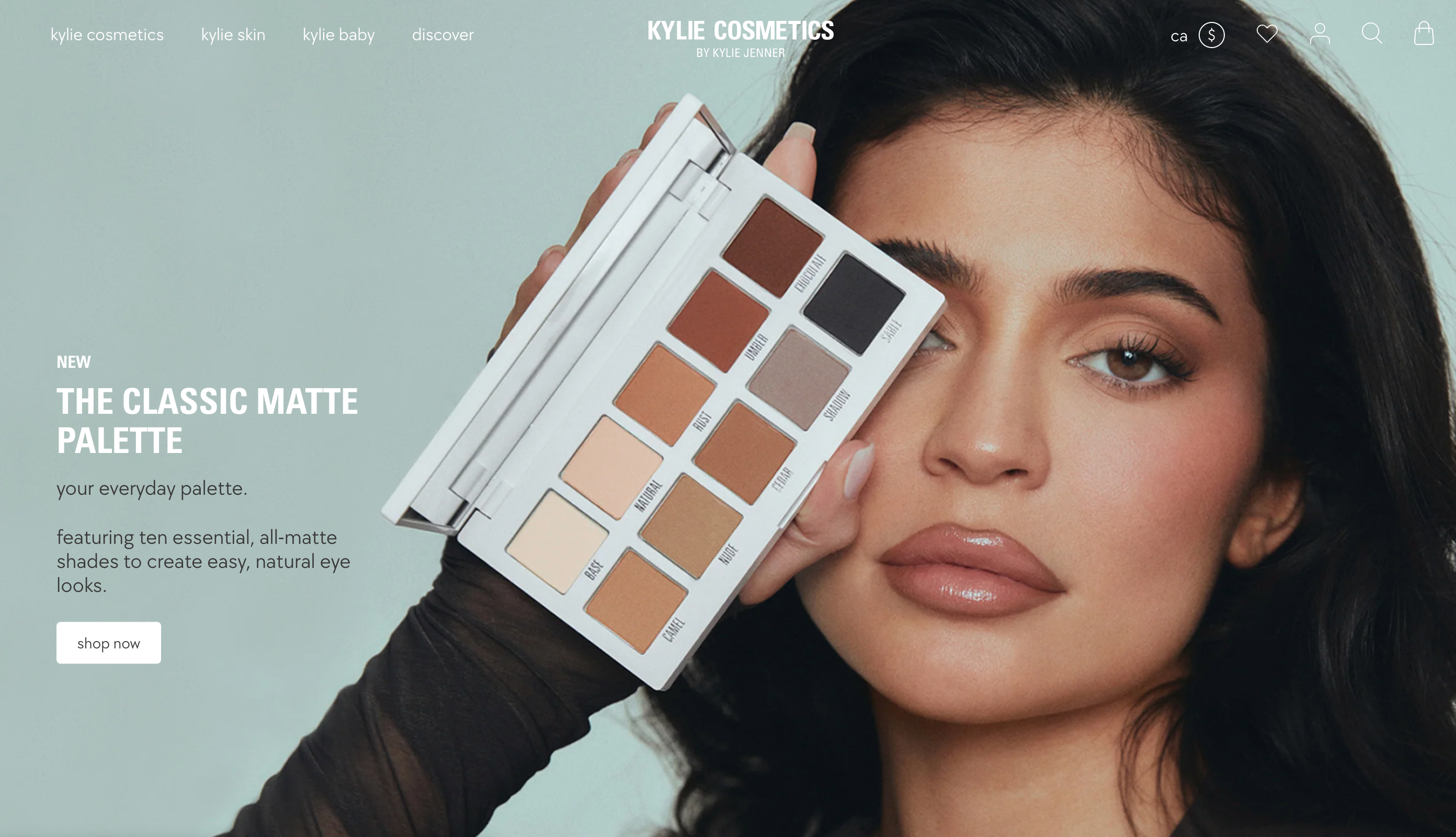 Снимок экрана домашней страницы сайта электронной торговли Kylie Cosmetics