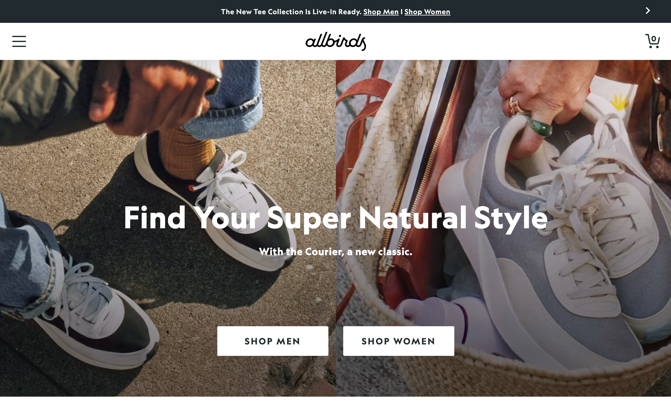 Домашняя страница сайта электронной торговли магазина Shopify Allbirds