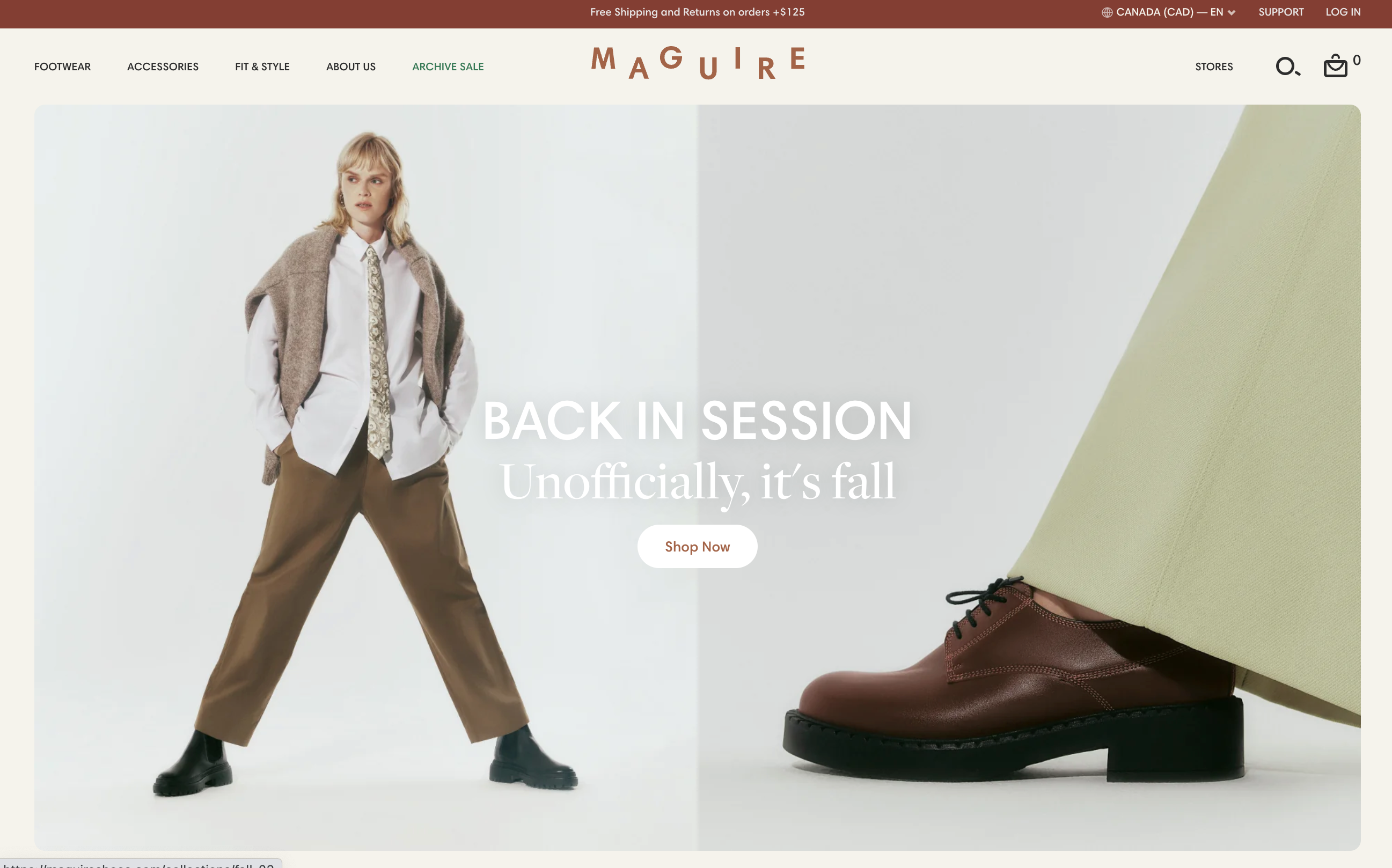 Главная страница сайта электронной торговли магазина Shopify MacGuire Shoes