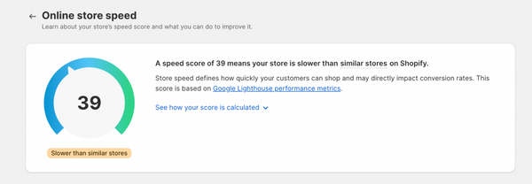 Звіт Shopify показує швидкість веб-сайту 39.