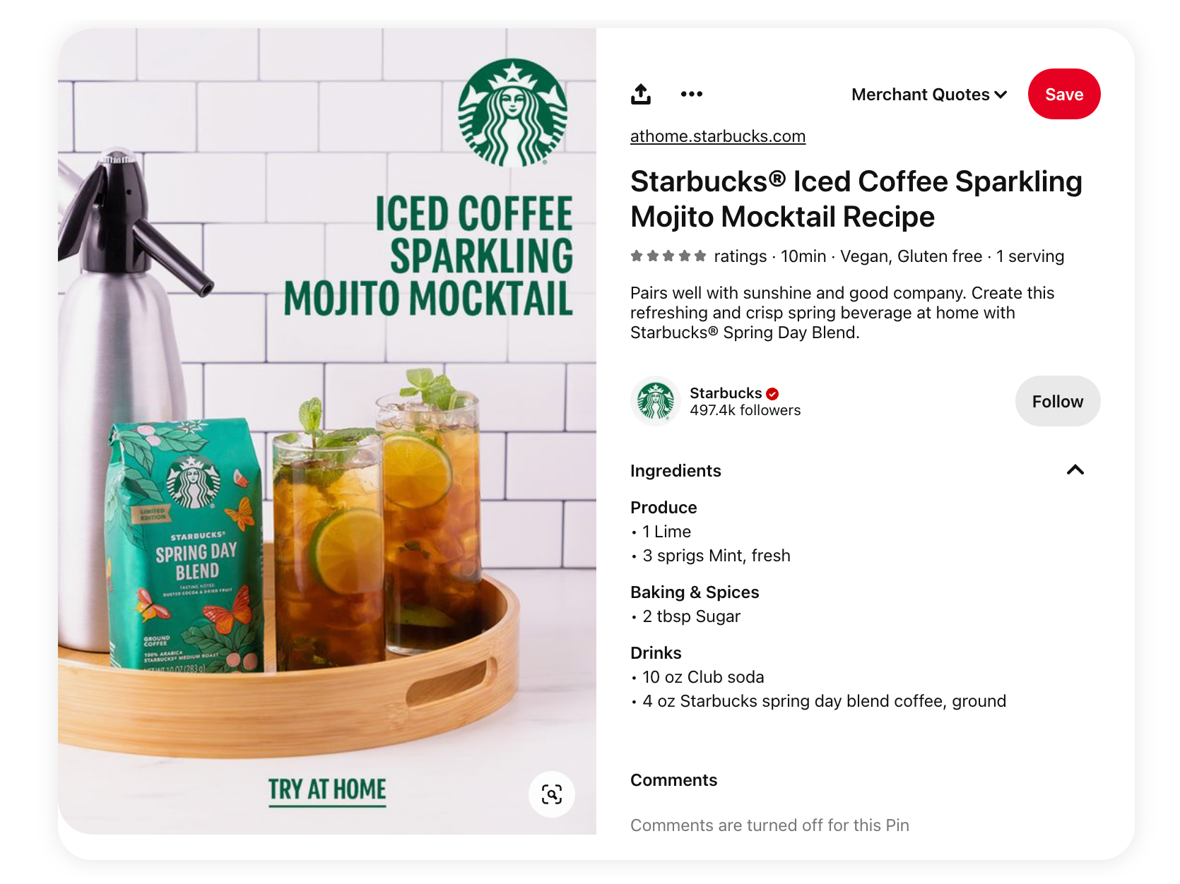 Пин-рецепт Pinterest от бренда Starbucks