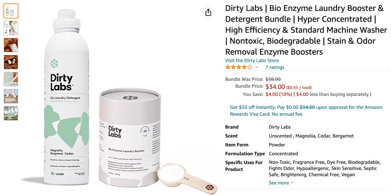 Стиральный порошок и ферменты Dirty Labs бустер продается в комплекте на Amazon». loading=